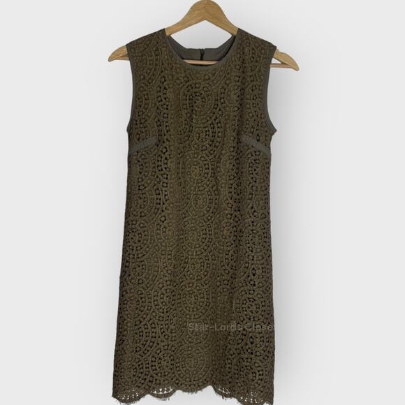 Jenni Kayne Eyelet Shift Mini Dress | XS Moss Green Career Minimalist Crew Neck - Picture 1 of 7